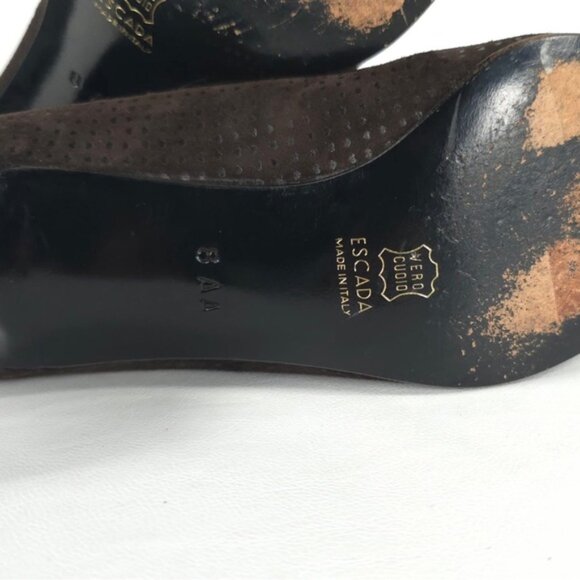 ESCADA MADE IN ITALY 🇮🇹 LEATHER VERO CUOIO Block Heels‎ Designer Size 8AA - Picture 13 of 13